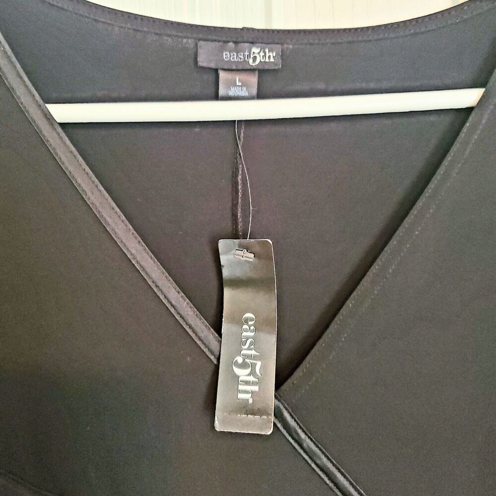 East 5th Black Dress Size L Narrow Black Ribbon Detail For Faux Wrap Look Unworn - Picture 4 of 8